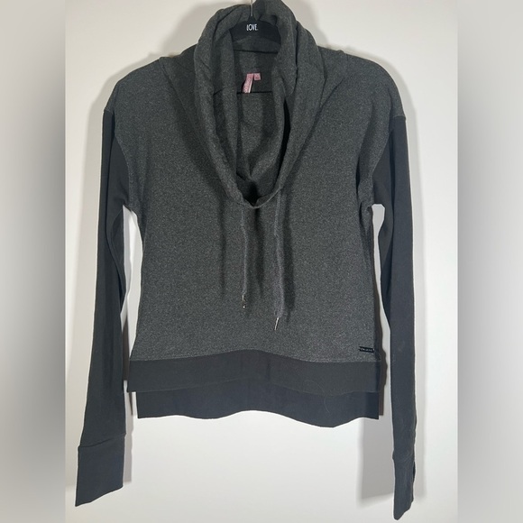 Sweaty Betty black gray colorblock cowl neck drawstring sz XS yoga comfy - Picture 1 of 8